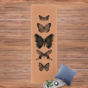 Tapis de yoga - Ink Butterflies On Beige Backdrop