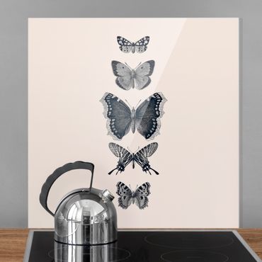 Fonds de hotte - Ink Butterflies On Beige Backdrop - Carré 1:1