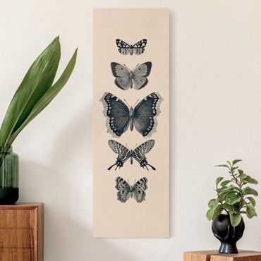 Tableau sur toile naturel - Ink Butterflies On Beige Backdrop - Format portrait 1:3