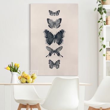 Tableau sur toile - Ink Butterflies On Beige Backdrop