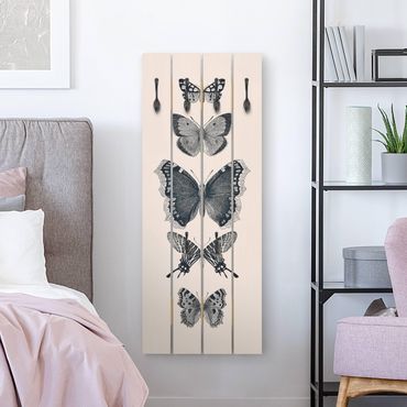Porte-manteau en bois - Ink Butterflies On Beige Backdrop