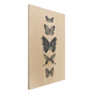 Tableau en bois - Ink Butterflies On Beige Backdrop