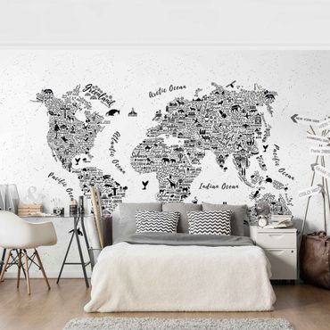 Papier peint - Typography World Map White