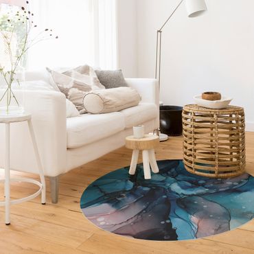 Tapis en vinyle rond|Under Water In Petrol And Red With Gold