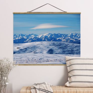 Tableau en tissu avec porte-affiche - Snowy Mountain Landscape - Format paysage 4:3