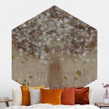 Papier peint panoramique hexagonal autocollant - Dreaming Tree In A Meadow