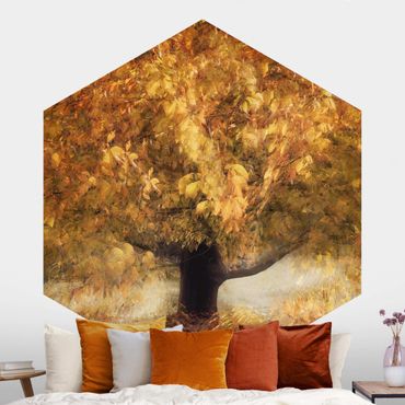 Papier peint panoramique hexagonal autocollant - Dreaming Tree In Autumn