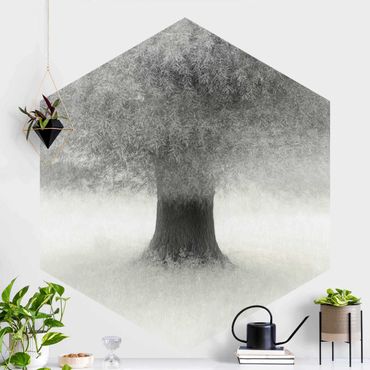 Papier peint panoramique hexagonal autocollant - Dreaming Tree In White
