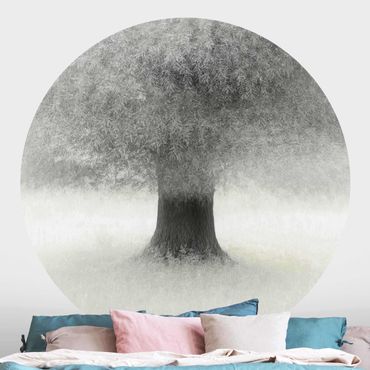 Papier peint rond autocollant - Dreaming Tree In White