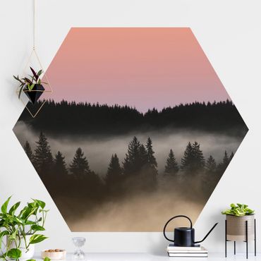 Papier peint hexagonal autocollant avec dessins - Dreamy Foggy Forest