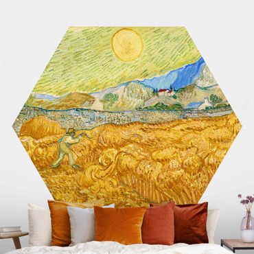 Papier peint hexagonal autocollant avec dessins - Vincent Van Gogh - Wheatfield With Reaper