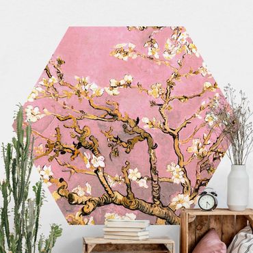 Papier peint hexagonal autocollant avec dessins - Vincent Van Gogh - Almond Blossom In Antique Pink