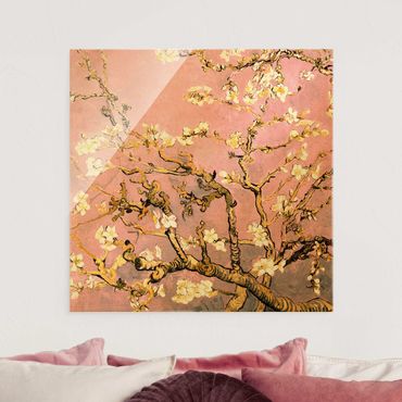 Tableau en verre - Vincent Van Gogh - Almond Blossom In Antique Pink - Carré