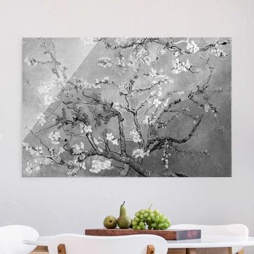 Tableau en verre - Vincent Van Gogh - Almond Blossom Black And White - Format paysage