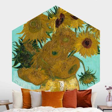 Papier peint hexagonal autocollant avec dessins - Vincent Van Gogh - Vase With Sunflowers