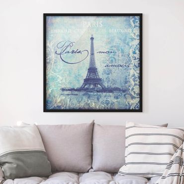 Poster encadré - Vintage Collage - Paris Mon Amour