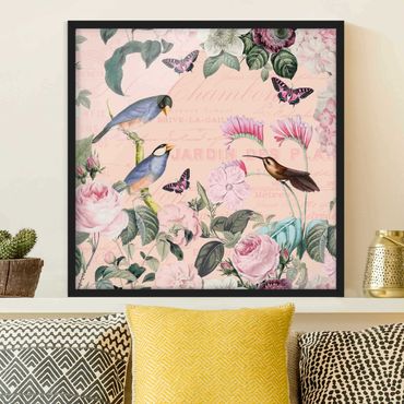 Poster encadré - Vintage Collage - Roses And Birds