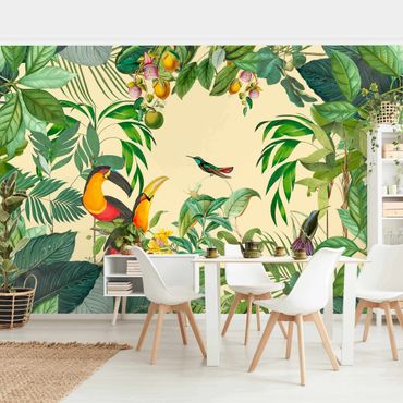 Wallpaper - Vintage collage - birds in the jungle