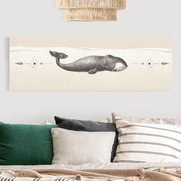Tableau sur toile naturel - Vintage Polar Whale - Panorama 3:1