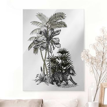 Tableau en verre - Vintage Illustration - Tiger And Palm Trees - Format portrait