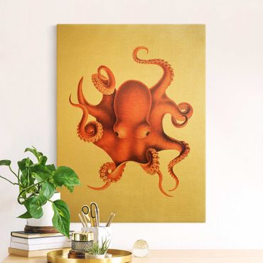 Tableau sur toile - Vintage Illustration Red Octopus - Format portrait 3:4