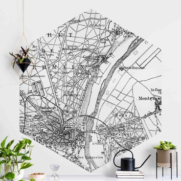 Papier peint hexagonal autocollant avec dessins - Vintage Map St Germain Paris