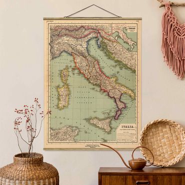 Tableau en tissu avec porte-affiche - Vintage Map Italy - Format portrait 3:4