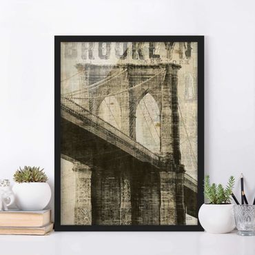 Poster encadré|Vintage NY Brooklyn Bridge
