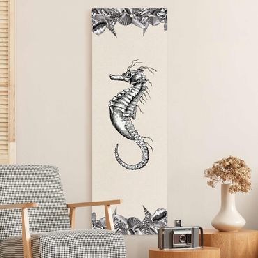 Tableau sur toile naturel - Vintage Seahorse Black White - Format portrait 1:3