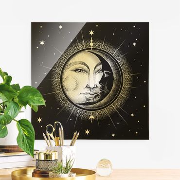Tableau en verre - Vintage Sun And Moon Illustration - Carré