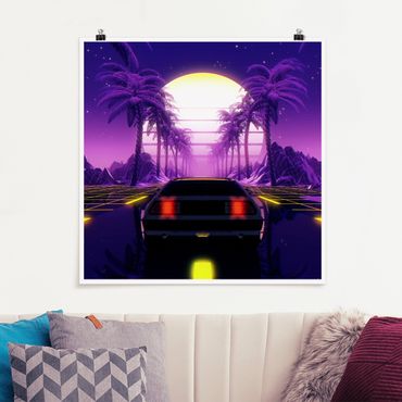 Poster reproduction - Vintage Video Car With Palm Trees