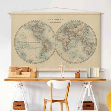 Tenture murale - Vintage World map Both Hemispheres