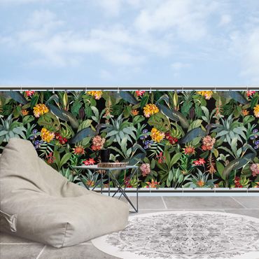 Brise-vue pour balcon - Oiseaux avec fleurs tropicales