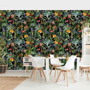 Wallpaper - Birds With Tropical Flowers
