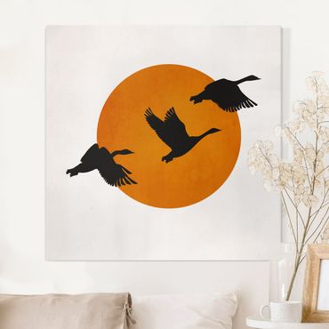 Impression sur toile - Birds In Front Of Red Sun