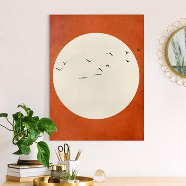 Impression sur toile - Flock Of Birds In Red Sunset