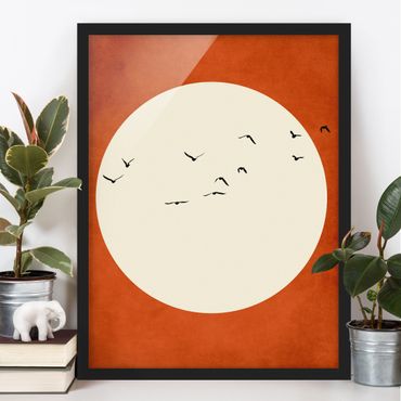 Poster encadré - Flock Of Birds In Red Sunset