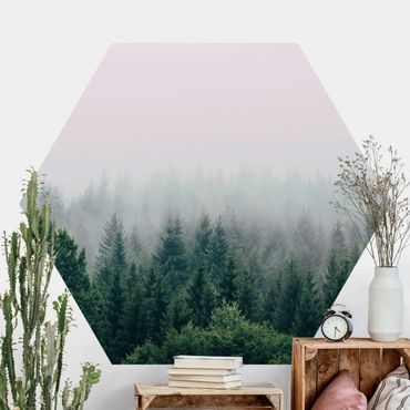 Papier peint hexagonal autocollant avec dessins - Foggy Forest Twilight