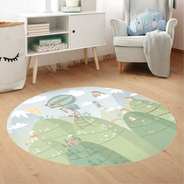 Tapis en vinyle rond|Forest With Houses And Animals