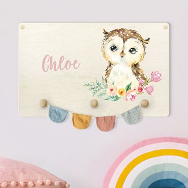 Porte-manteau enfant - Forest Animal Baby Owl With Customised Name