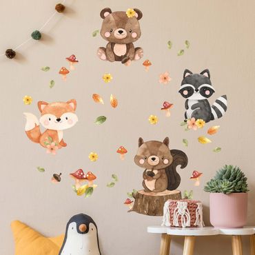 Sticker mural - Forest Animals Autumn Bear Squirrel Raccoon