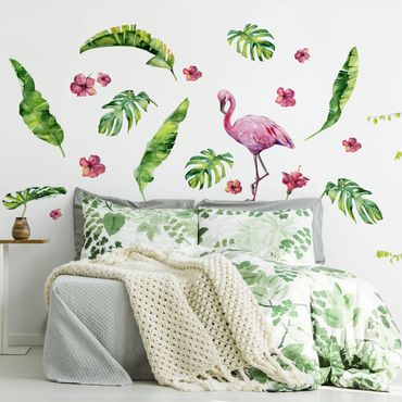 Sticker mural - Jungle Flamingo Leaves Set