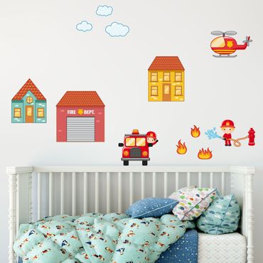 Sticker mural - Firefighter Set with Houses