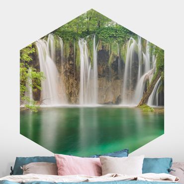 Papier peint hexagonal autocollant avec dessins - Waterfall Plitvice Lakes