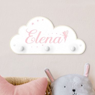 Porte-manteau enfant - White Fairies Cloud With Customised Name Pink
