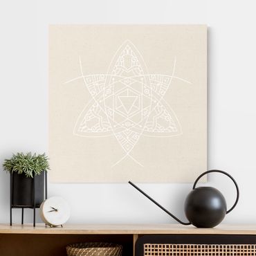 Tableau sur toile naturel - White Lines - Mandala Triangle - Carré 1:1