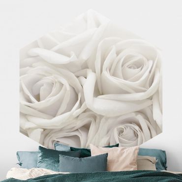 Papier peint hexagonal autocollant avec dessins - White Roses