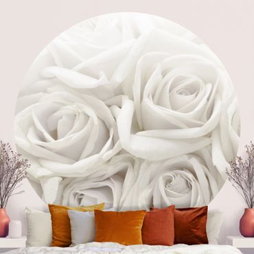 Papier peint rond autocollant - White Roses