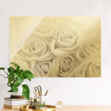Tableau en verre - White Roses - Format paysage