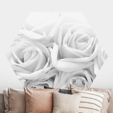 Papier peint hexagonal autocollant avec dessins - White Roses Black And White